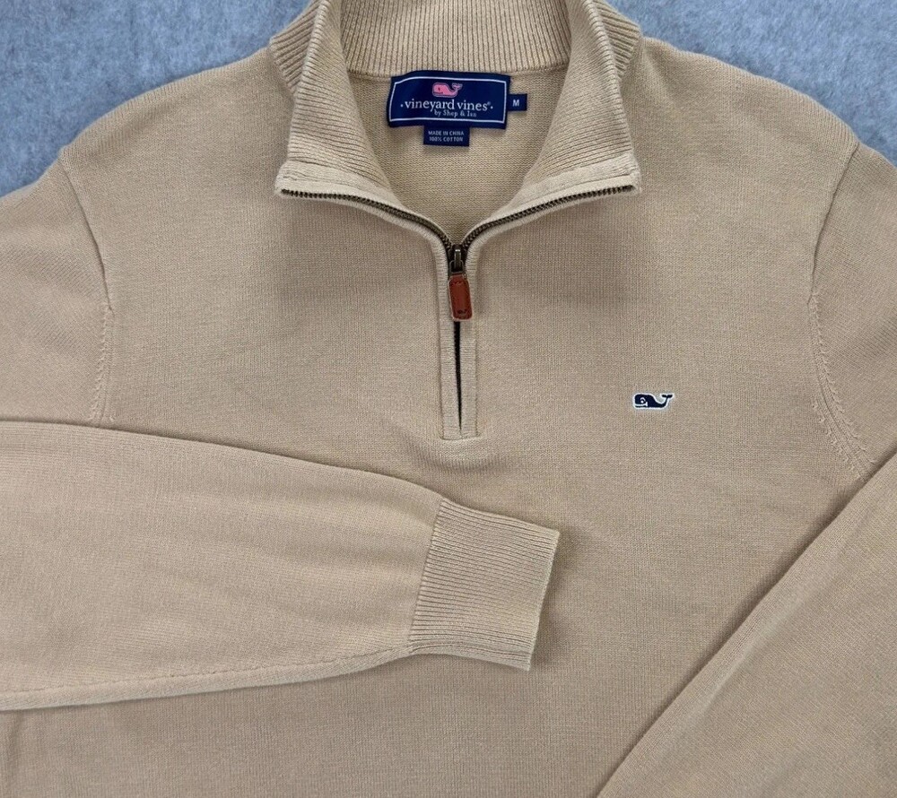 Vineyard Vines Sweater Mens M Beige Mock Neck Long Sleeve Classic Fit